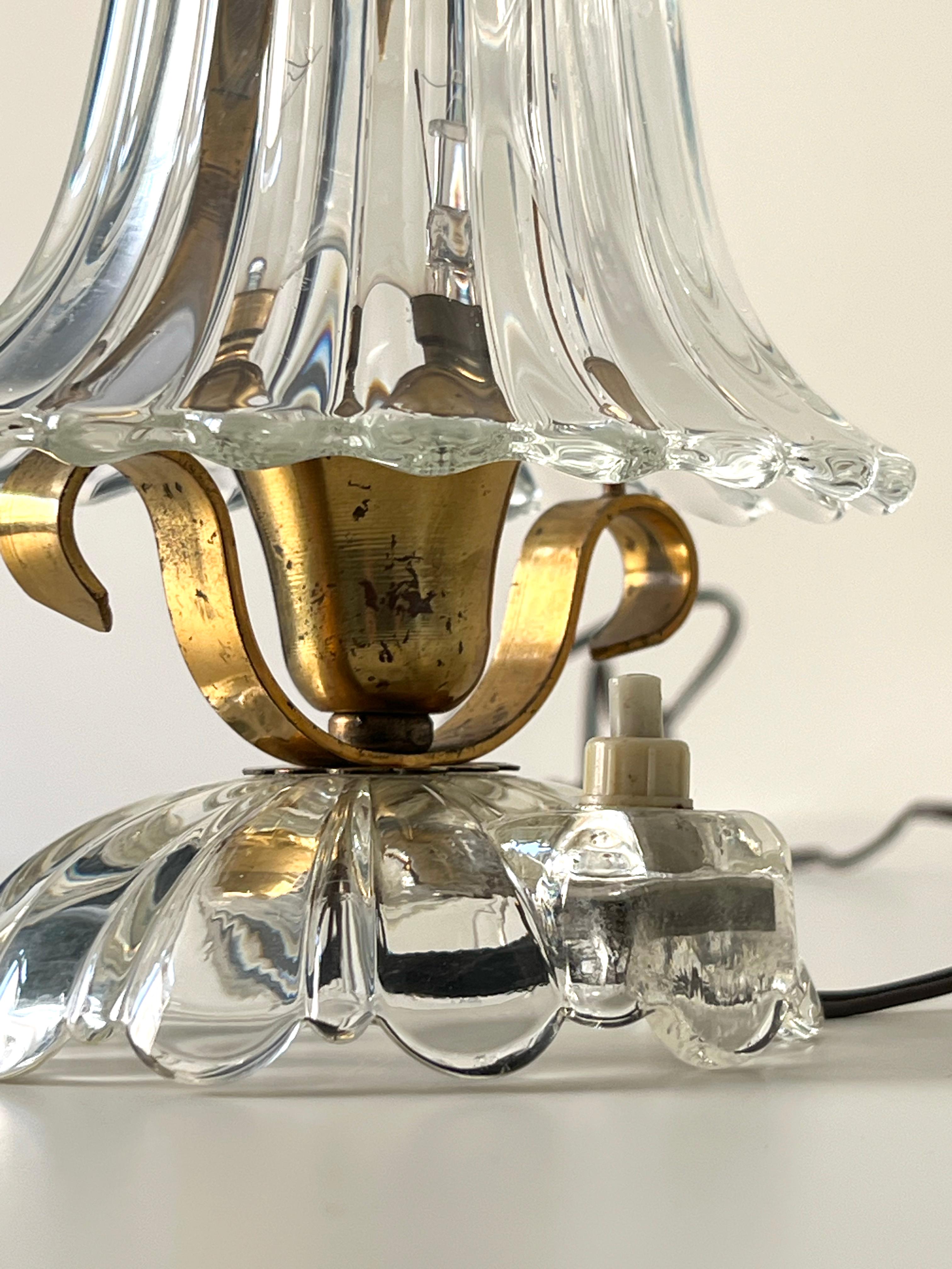 Mid-20th Century Pair of Ercole Barovier Murano glass and brass table lamps, Italy 1940s
