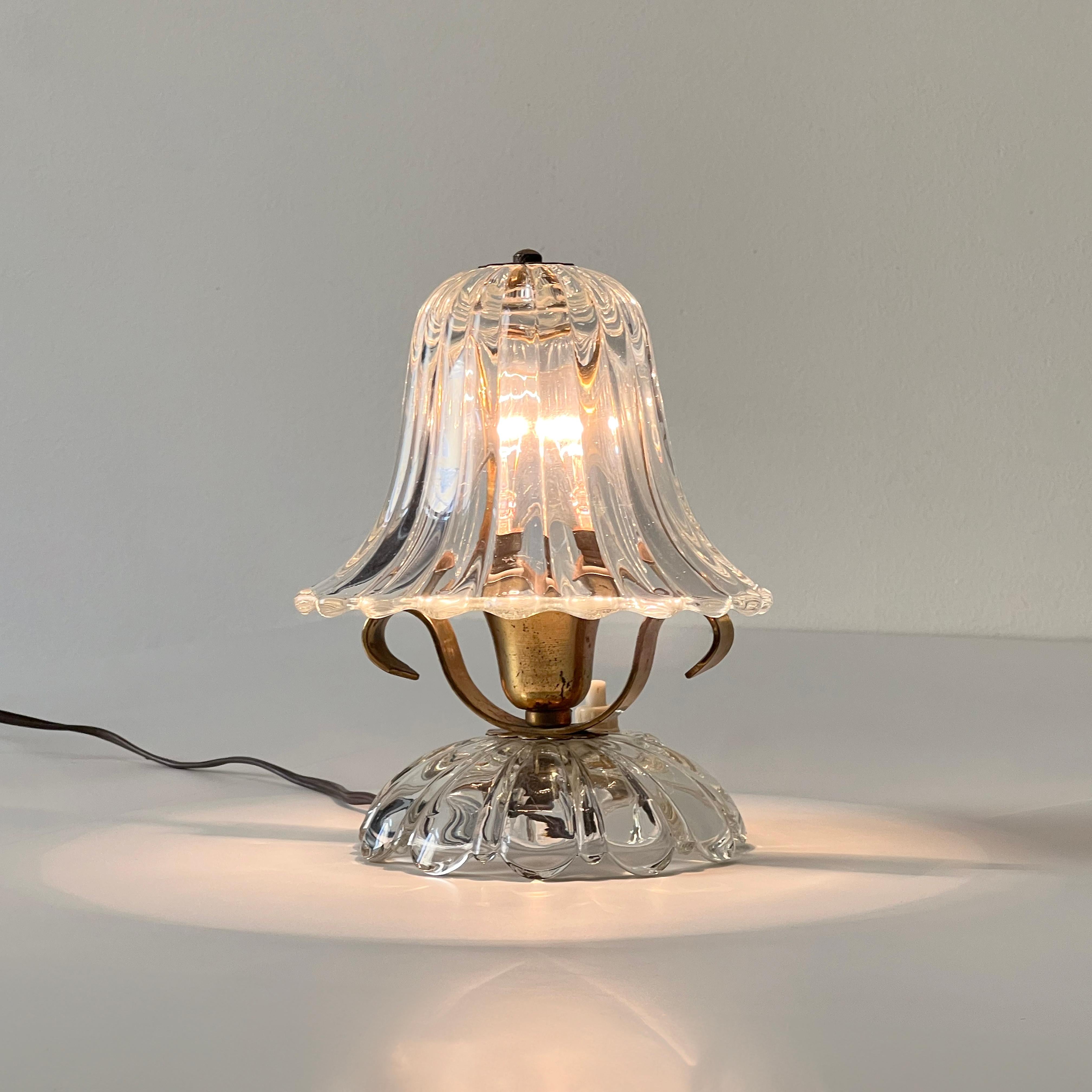 Brass Pair of Ercole Barovier Murano glass and brass table lamps, Italy 1940s