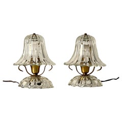 Pair of Ercole Barovier Murano glass and brass table lamps, Italy 1940s