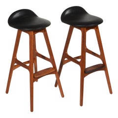 Pair of Erik Buch Bar Stools Teak, Rosewood, and Black Leather