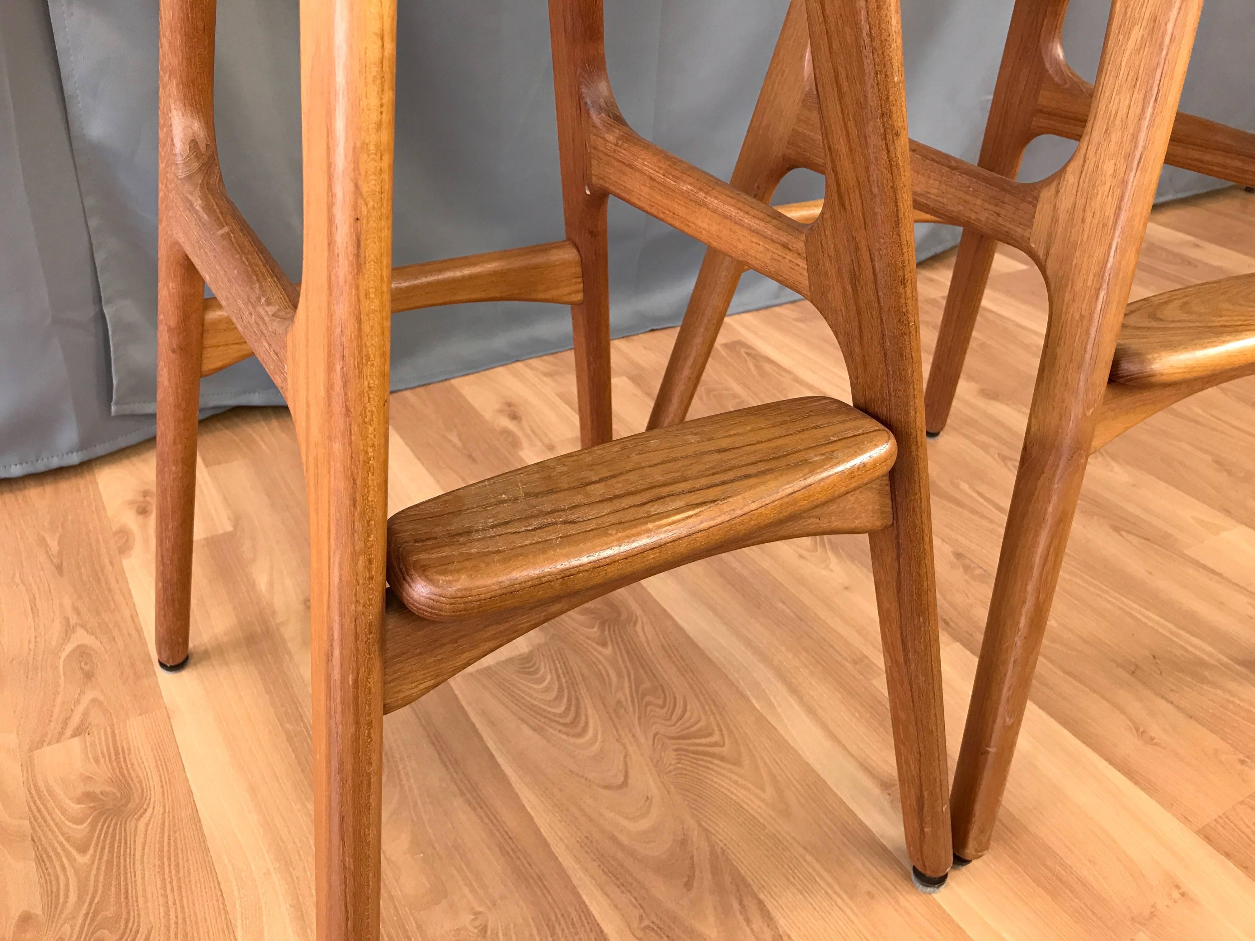 Pair of Erik Buch for Oddense Maskinsnedkeri OD-61 Teak Bar Stools 4