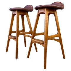 Pair of Erik Buch for Oddense Maskinsnedkeri OD-61 Teak Bar Stools