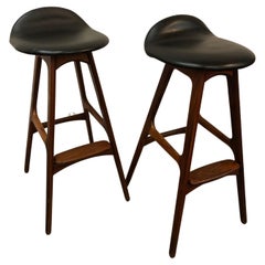 Pair of Erik Buch Rosewood and Leather Bar Stools by Nc Oddense Möbler