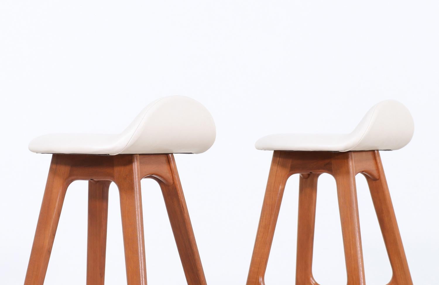 Danish Pair of Erik Buch Teak Bar Stools for Oddense Maskinsnedkeri