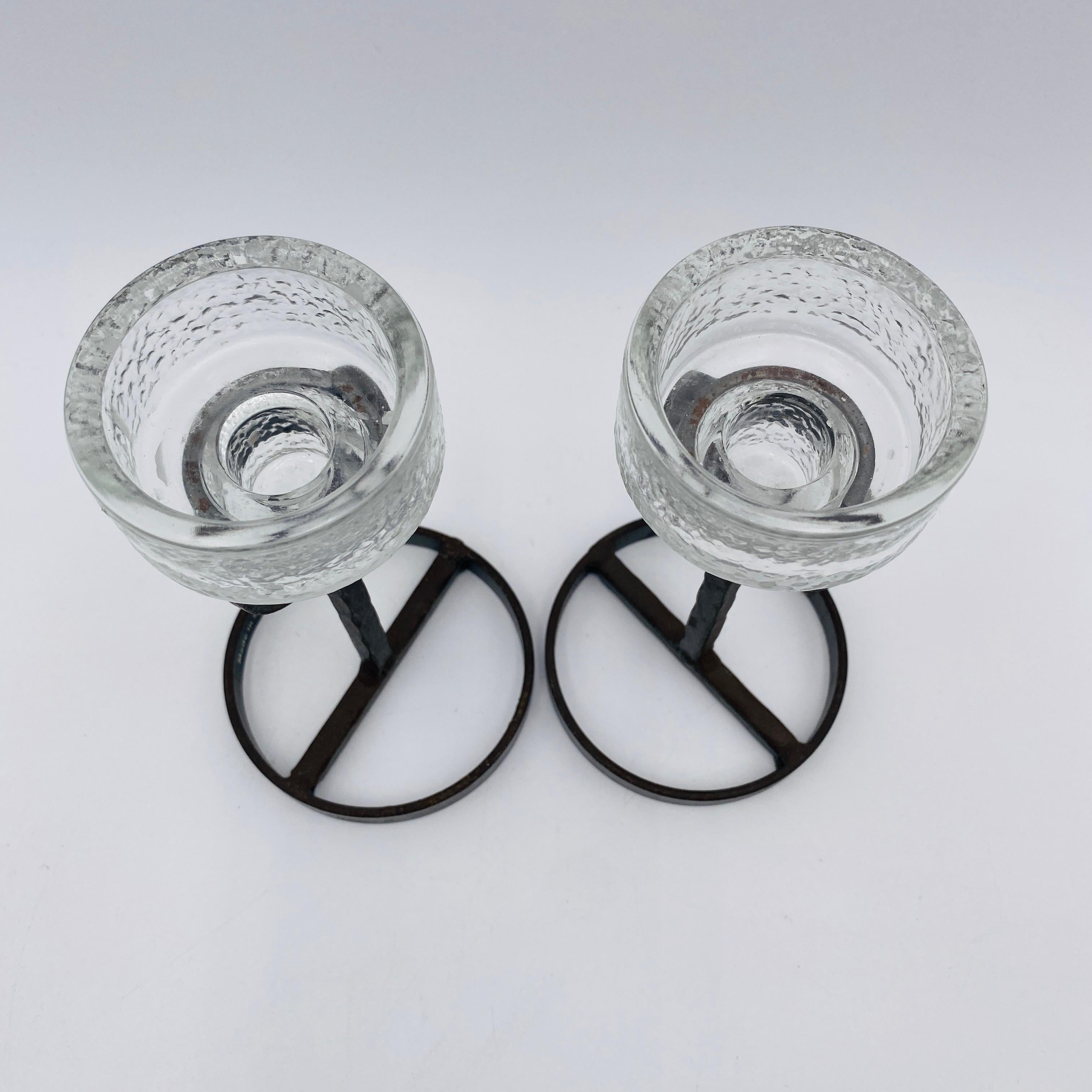 Pair of Erik Hoglund for Boda Nova Crystal and Iron Candleholders Sweden In Good Condition For Sale In San Juan Capistrano, CA