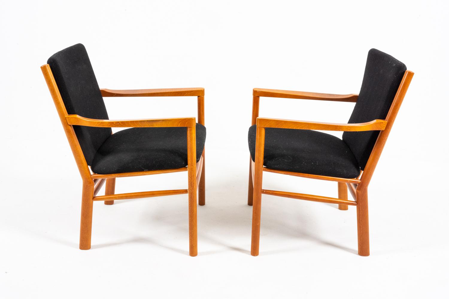Beech Pair of Erik Ole Jørgensen for Kvist Møbler J-147 Armchairs