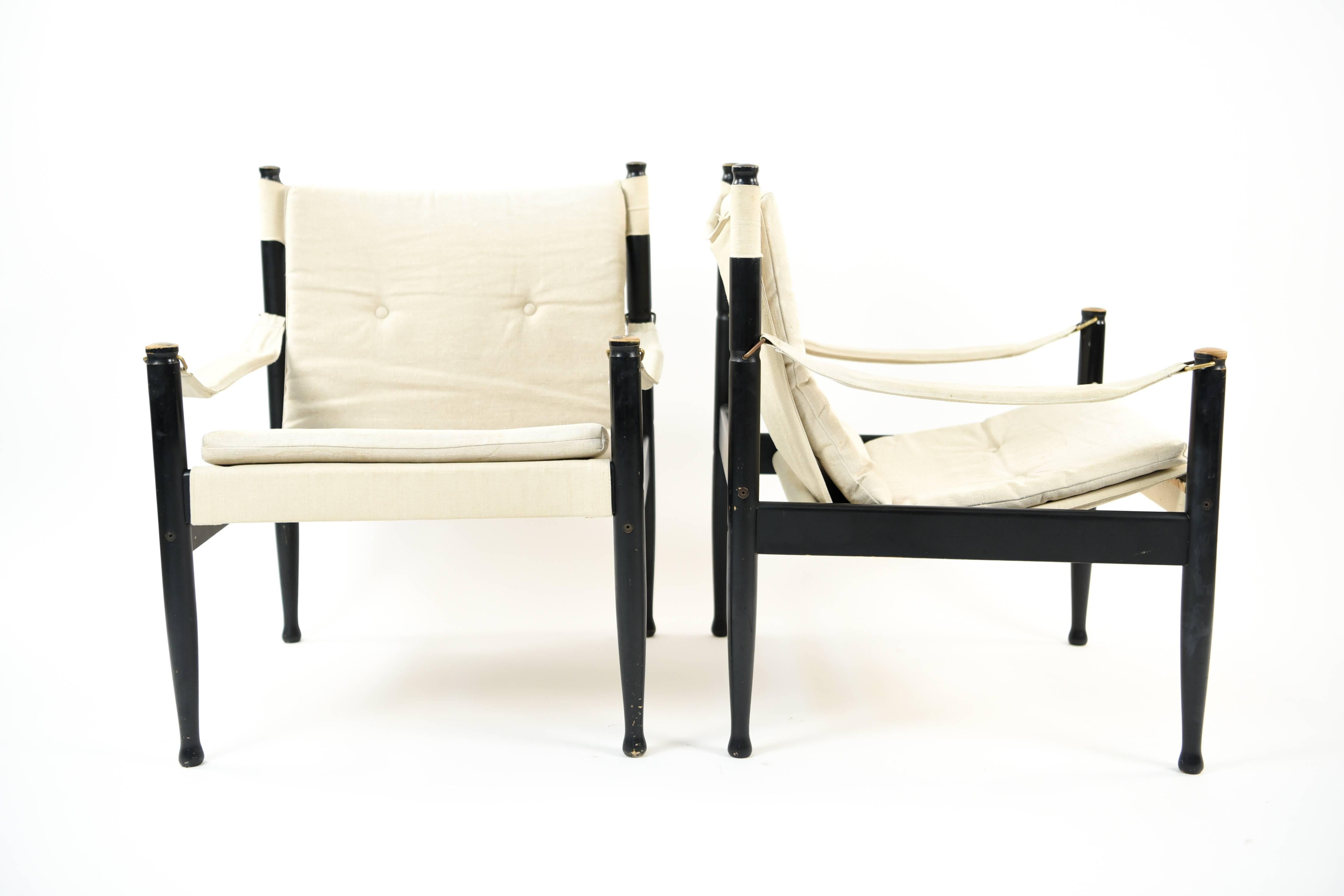 Mid-Century Modern Pair of Erik Wørts for Niels Eilersen Model 30 Safari Chairs
