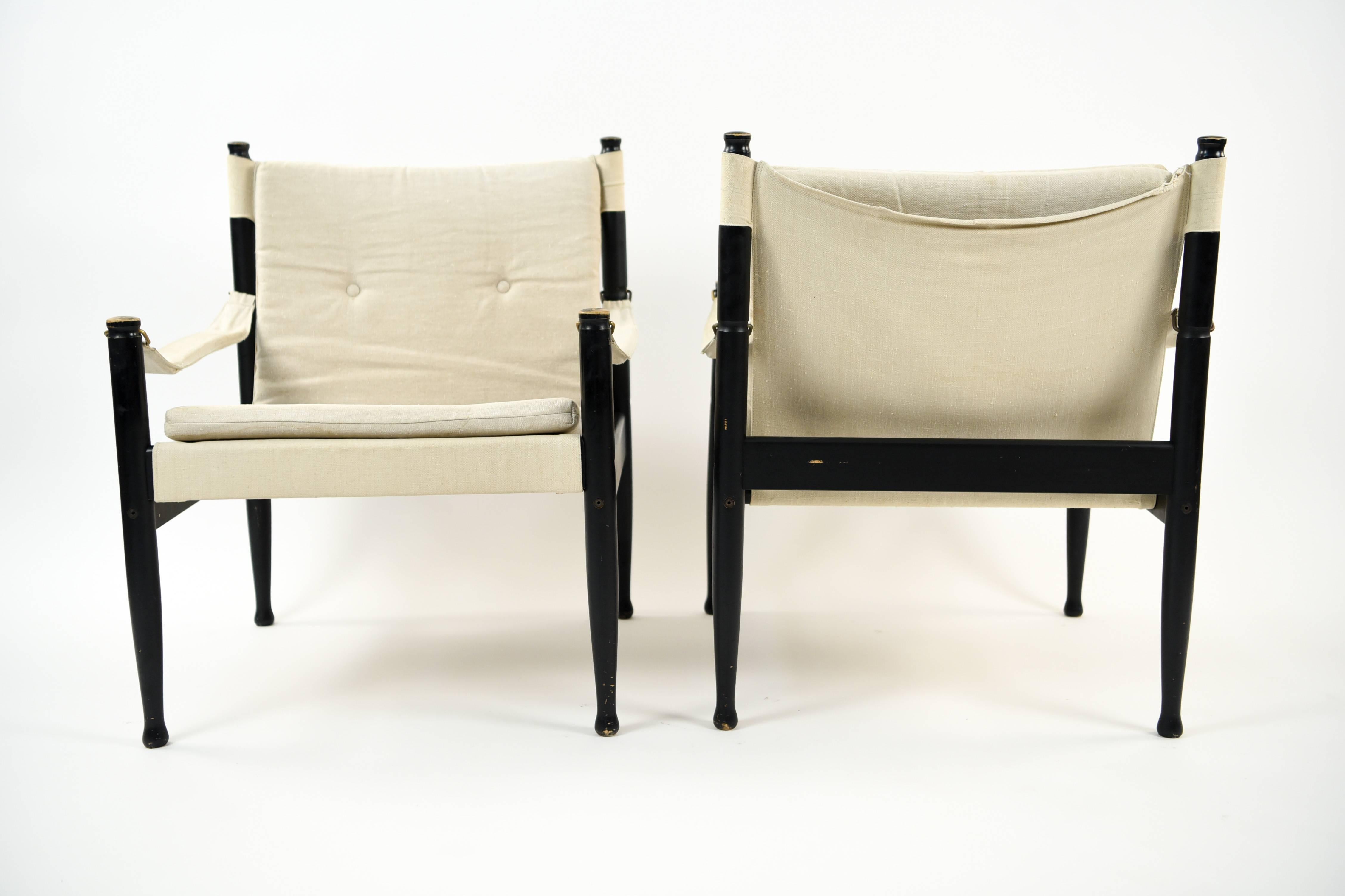 Danish Pair of Erik Wørts for Niels Eilersen Model 30 Safari Chairs