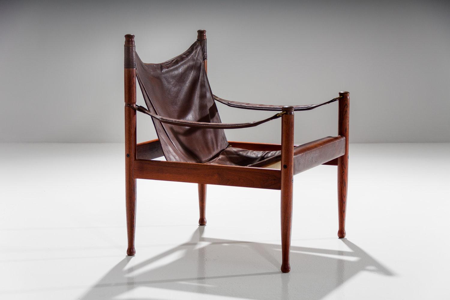 Pair of Erik Wørts Safari Chairs in Dark Brown Leather, Denmark, 1960s In Good Condition In Utrecht, NL