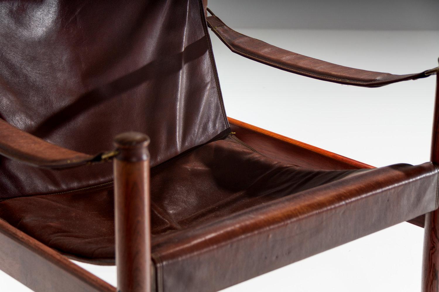 Pair of Erik Wørts Safari Chairs in Dark Brown Leather, Denmark, 1960s 2