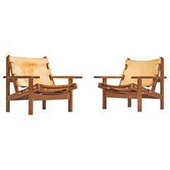 Pair of Erling Jessen Hunting Chairs in Natural Beige and Oak