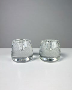 Pair of Ernest Gordon Crystal Bubble Glass Candle Holders Afors, Sweden, 1960s