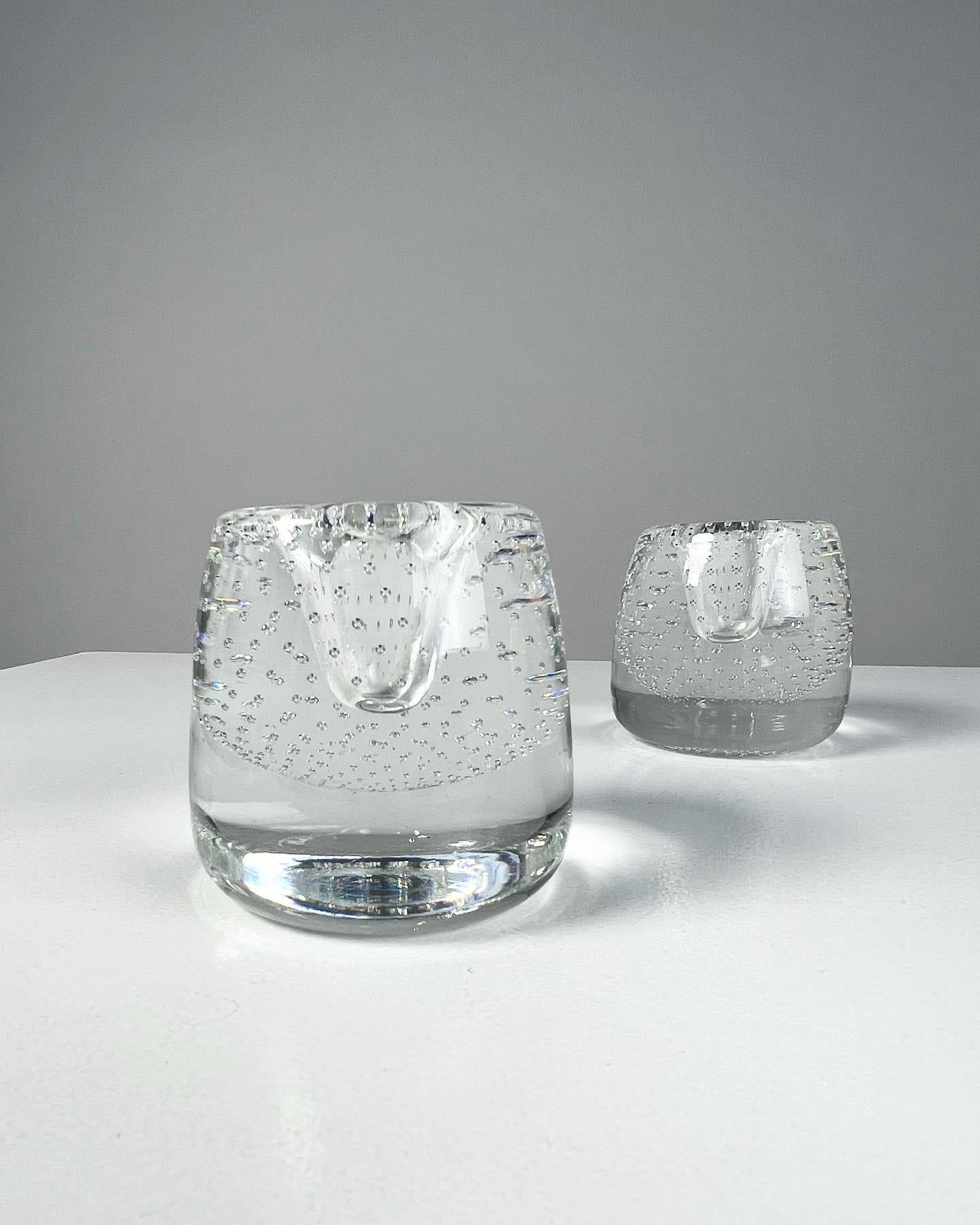 Mid-Century Modern Pair of Ernest Gordon Crystal Bubble Glass Candle Holders Afors, Sweden, 1960s