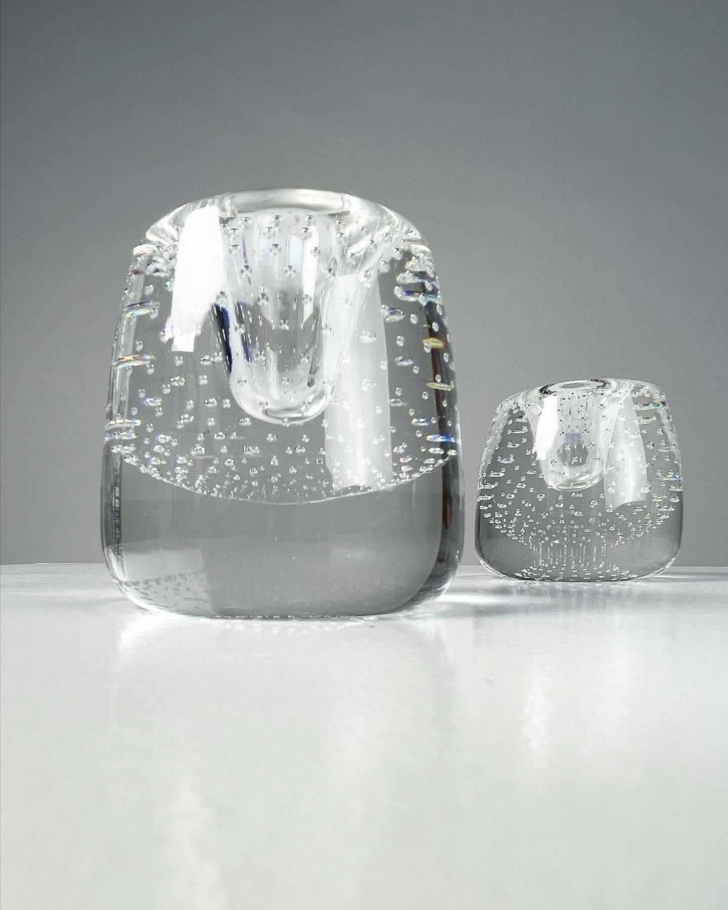 Swedish Pair of Ernest Gordon Crystal Bubble Glass Candle Holders Afors, Sweden, 1960s