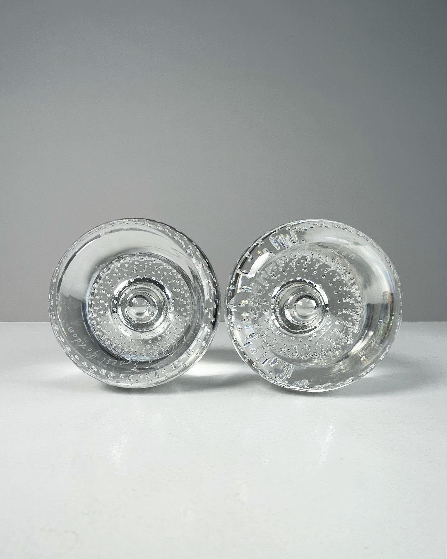 Hand-Crafted Pair of Ernest Gordon Crystal Bubble Glass Candle Holders Afors, Sweden, 1960s