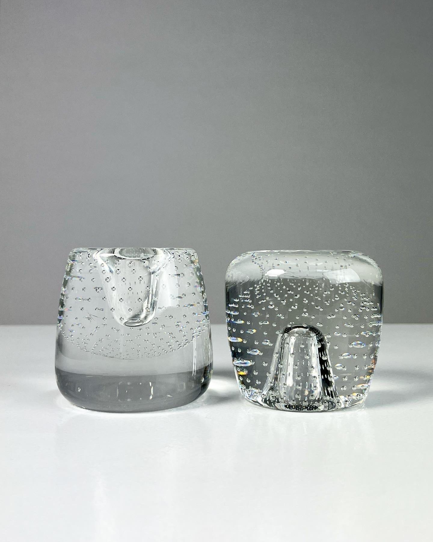 Pair of Ernest Gordon Crystal Bubble Glass Candle Holders Afors, Sweden, 1960s In Good Condition In Basel, BS