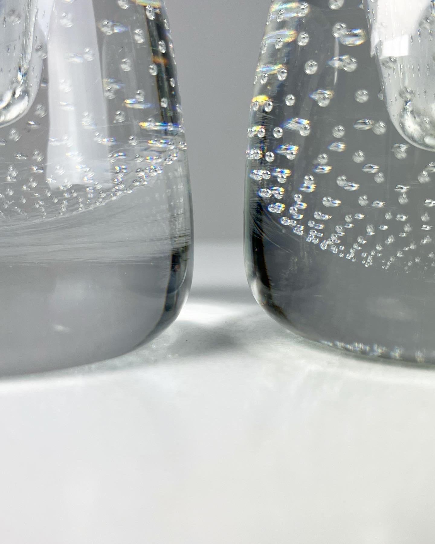 Mid-20th Century Pair of Ernest Gordon Crystal Bubble Glass Candle Holders Afors, Sweden, 1960s