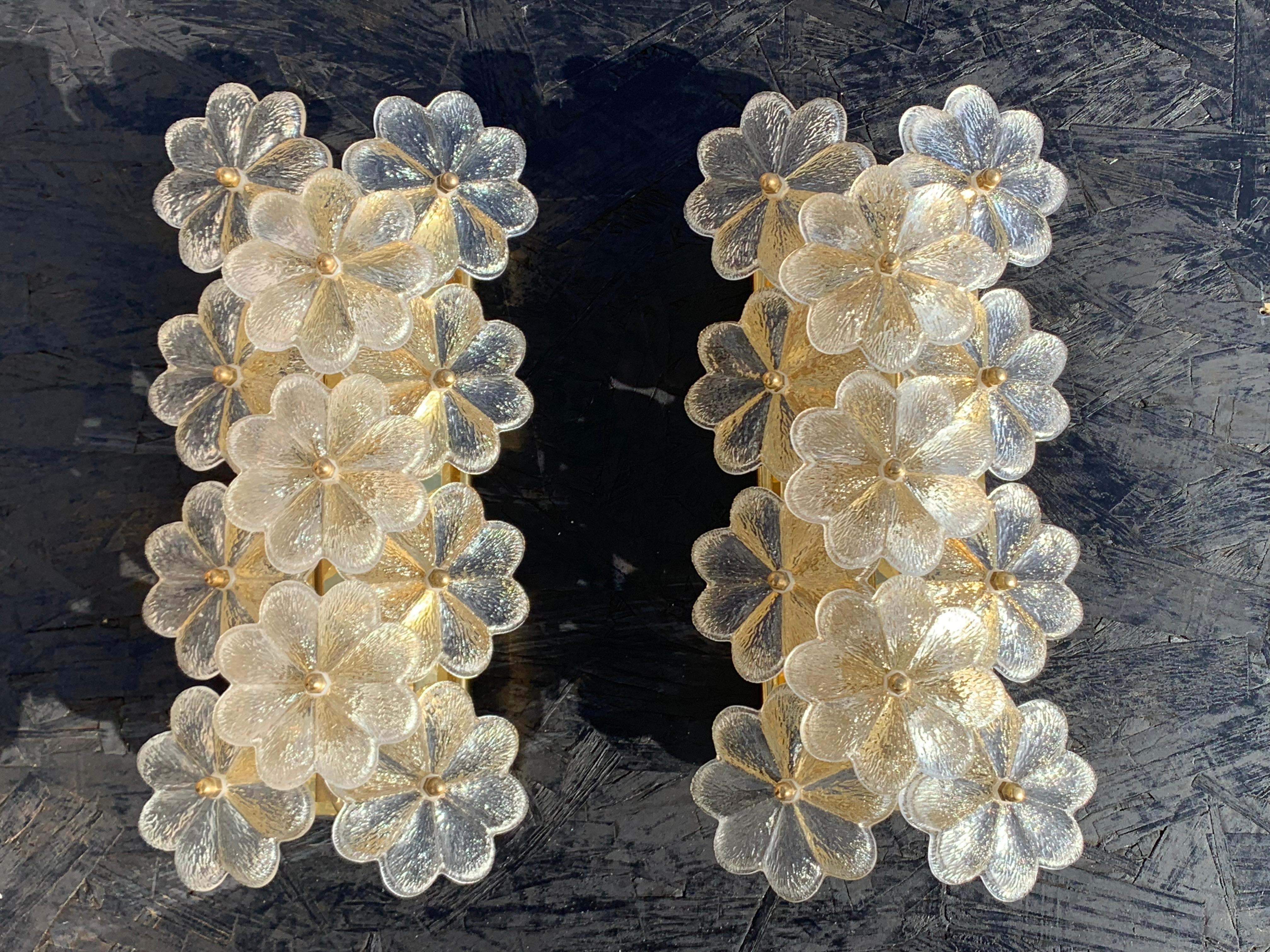 Mid-Century Modern Pair of Ernst Palme Floral Glass Sconces 