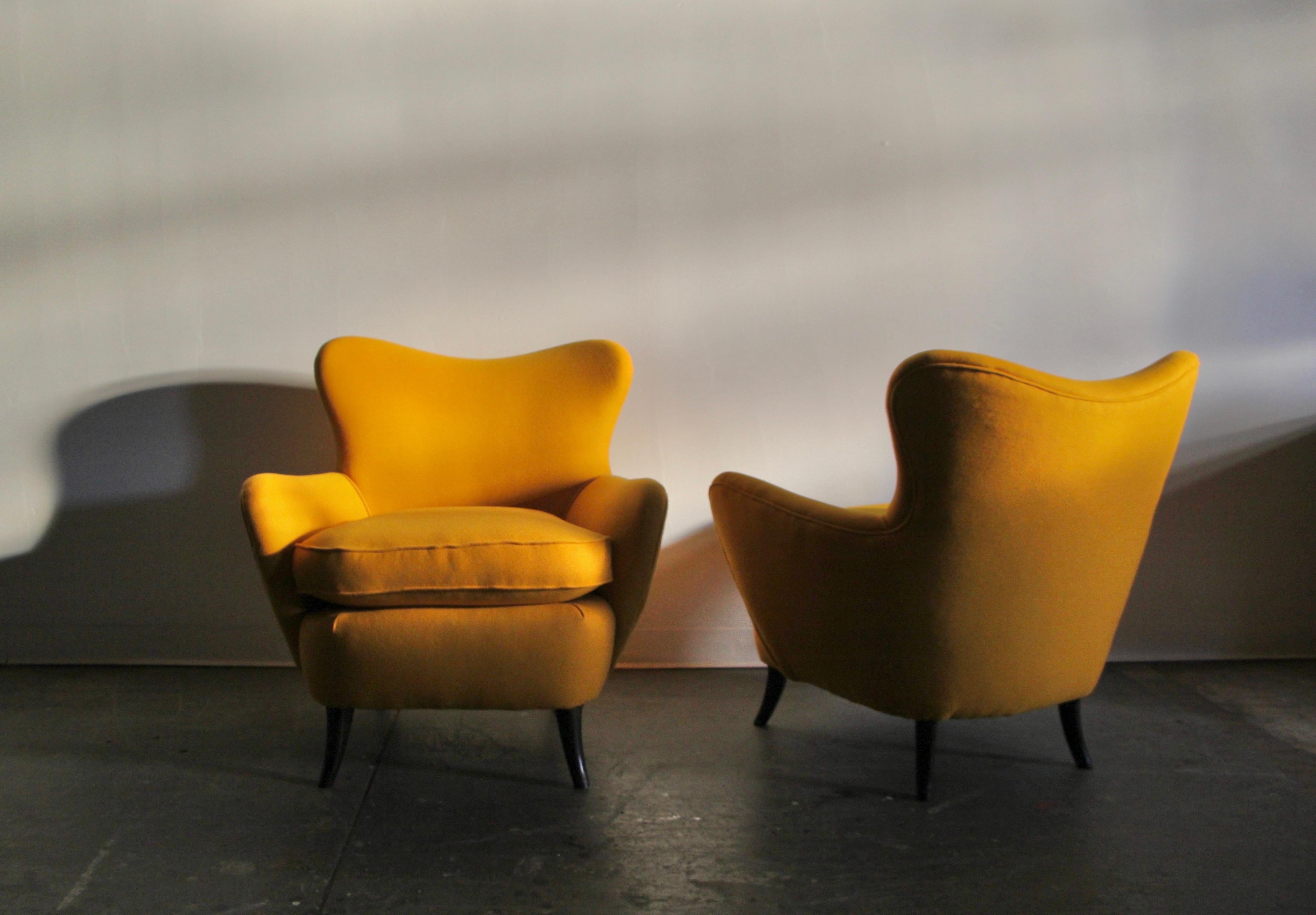 Pair of Ernst Schwadron Sculptural Wool Lounge Chairs, 1940s 2