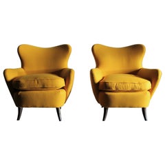 Pair of Ernst Schwadron Sculptural Wool Lounge Chairs, 1940s
