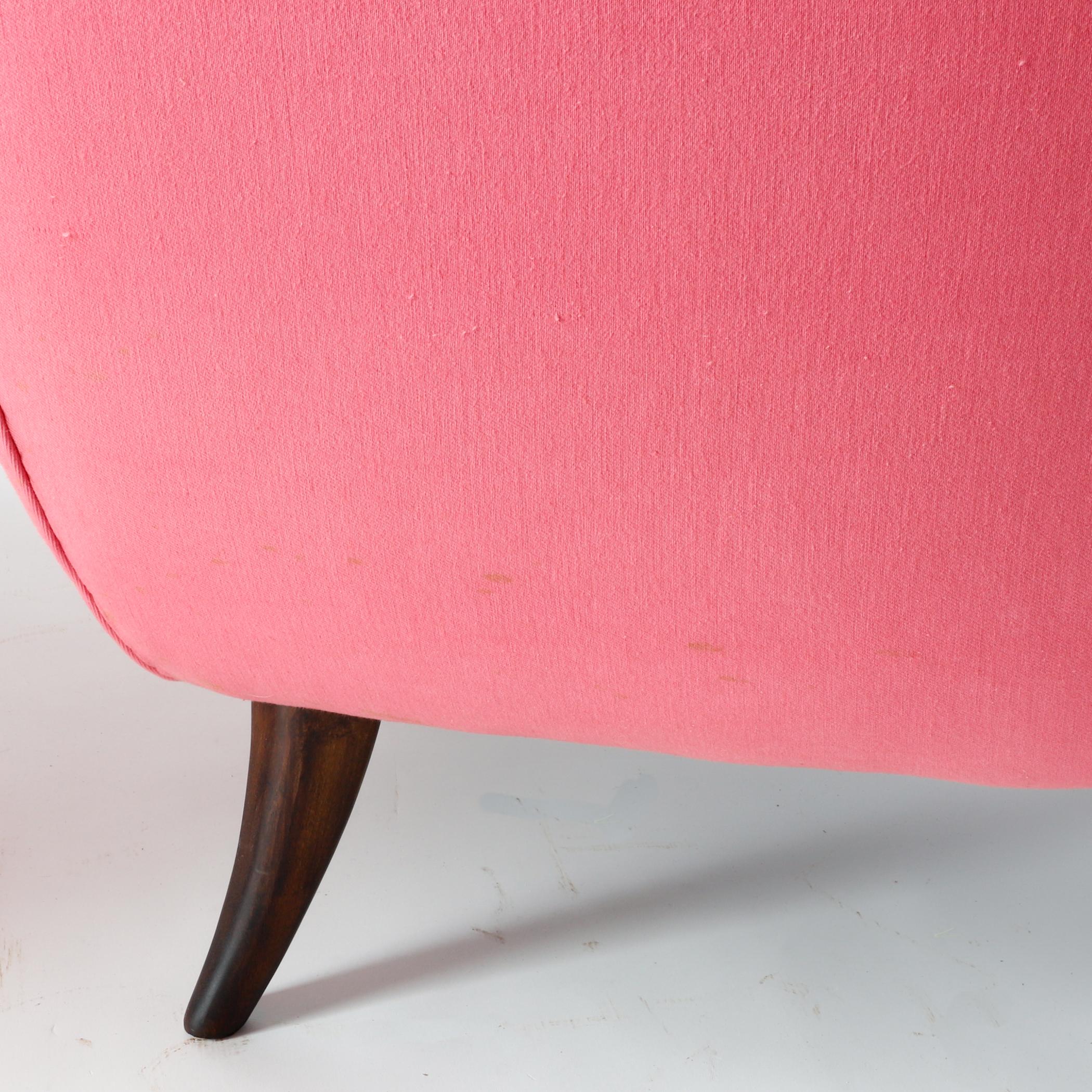 Pair of Ernst Schwadron Upholstered Lounge Chairs, 1940s, Bright Pink For Sale 4
