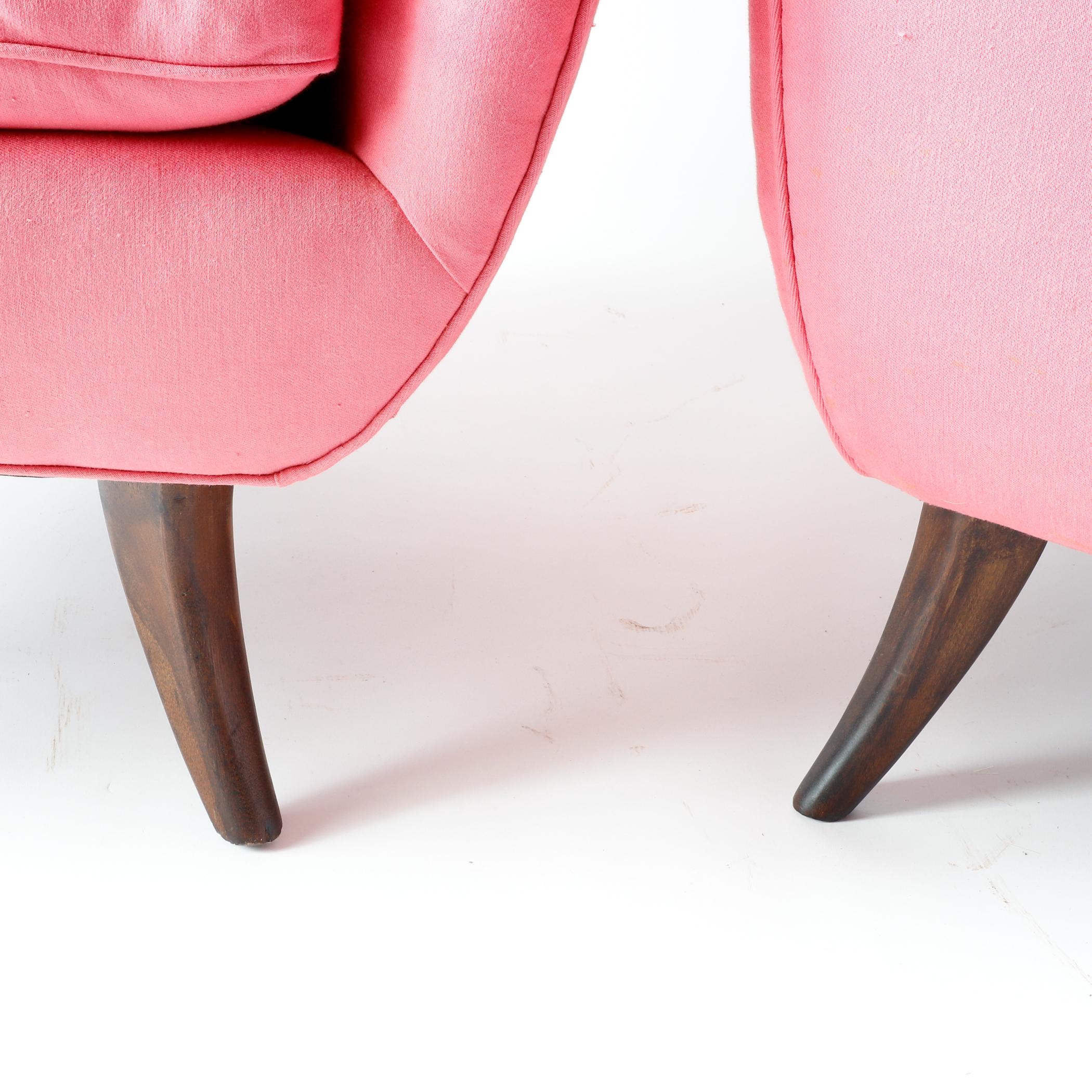 Pair of Ernst Schwadron Upholstered Lounge Chairs, 1940s, Bright Pink For Sale 6