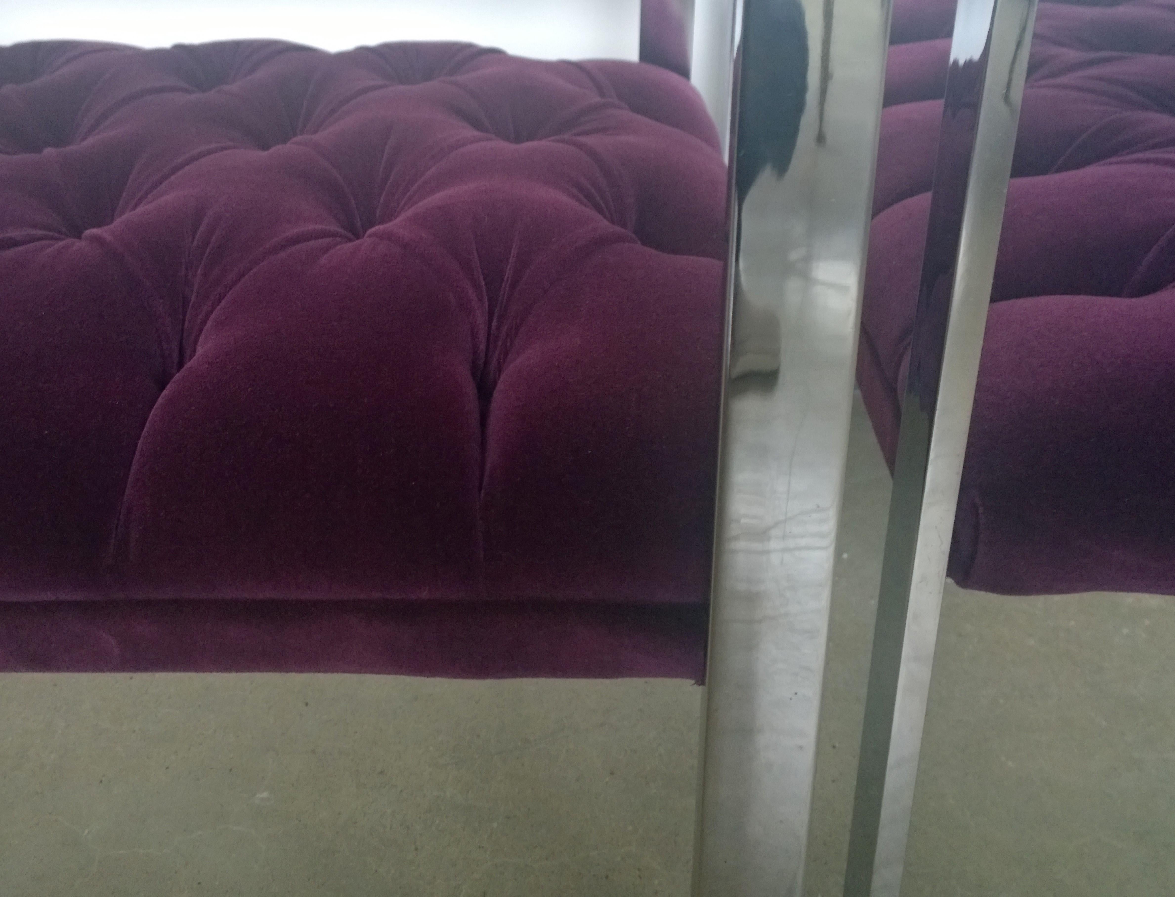 Pair of Erwin-Lambeth Chrome and New Deep Purple Velvet Tufted Arm Lounge Chairs For Sale 5