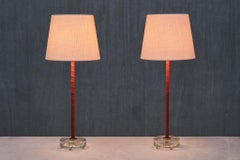 Paar Eskilstuna Armaturer-Tischlampen aus Messing, Leder und Glas, 1960er Jahre