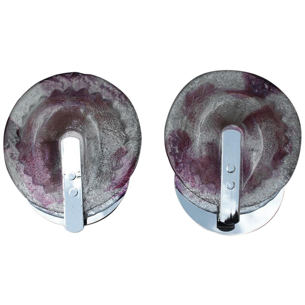 Pair of Esperia Angelo Brotto 1970s Wall Lights Pop Art Purple and White For Sale