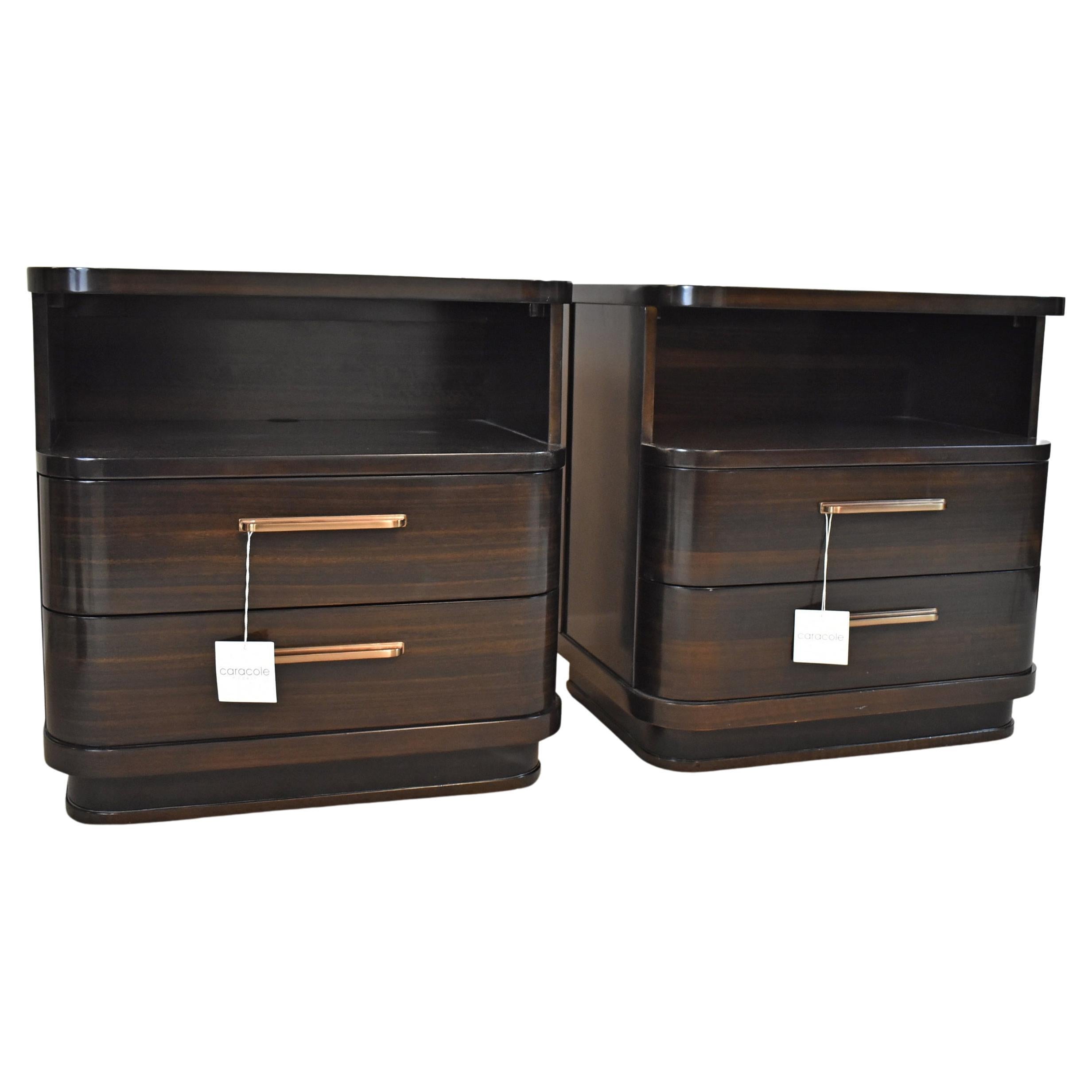 Pair of Espresso Finish Caracole Streamline Nightstands For Sale