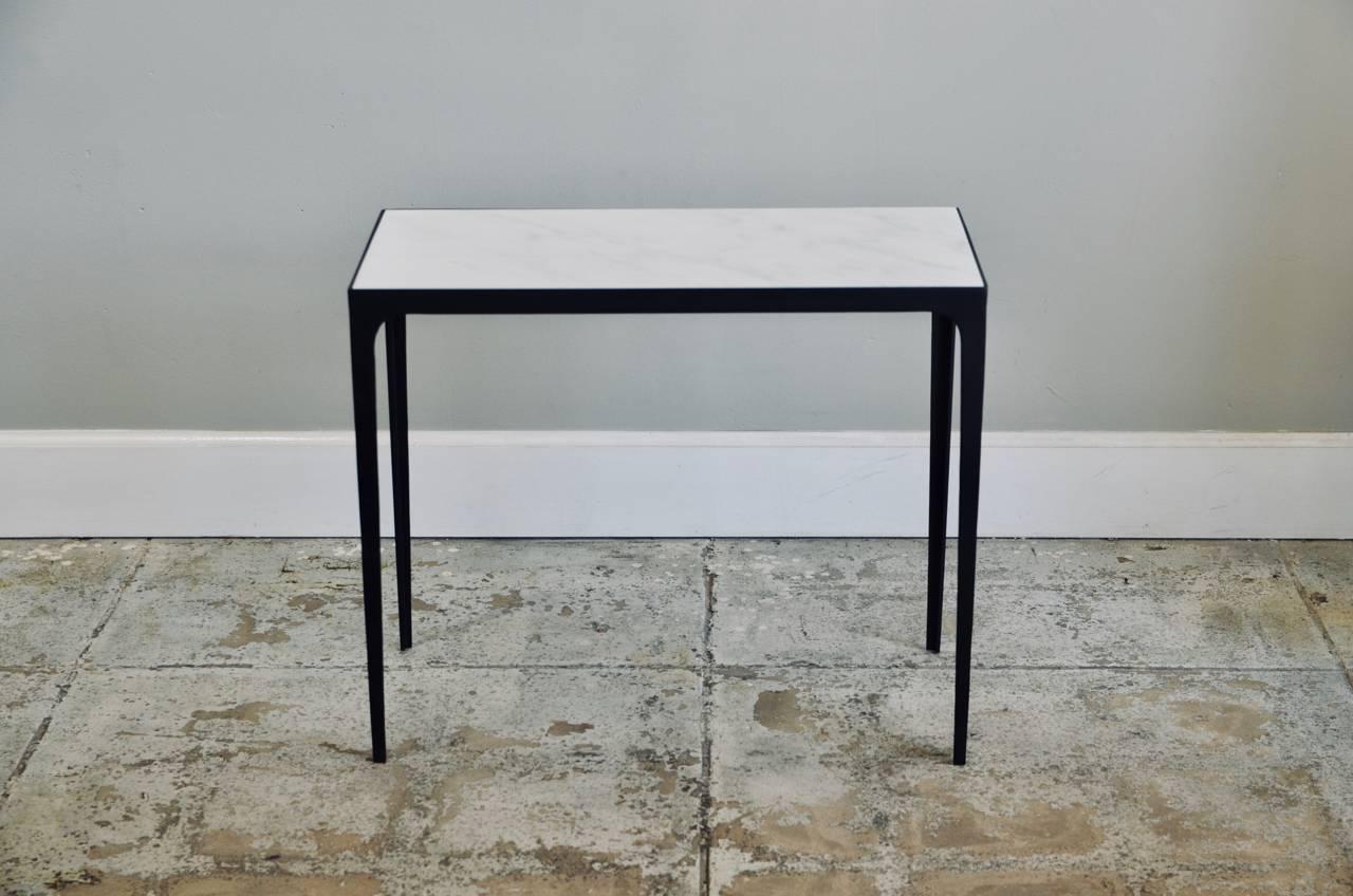 Art Deco Pair of 'Esquisse' Iron and Honed Marble Side Tables by Design Frères For Sale