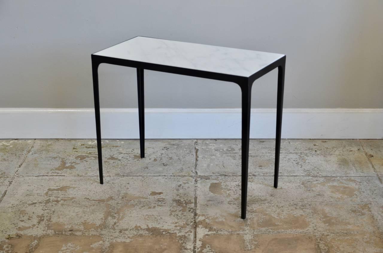 French Pair of 'Esquisse' Iron and Honed Marble Side Tables by Design Frères For Sale