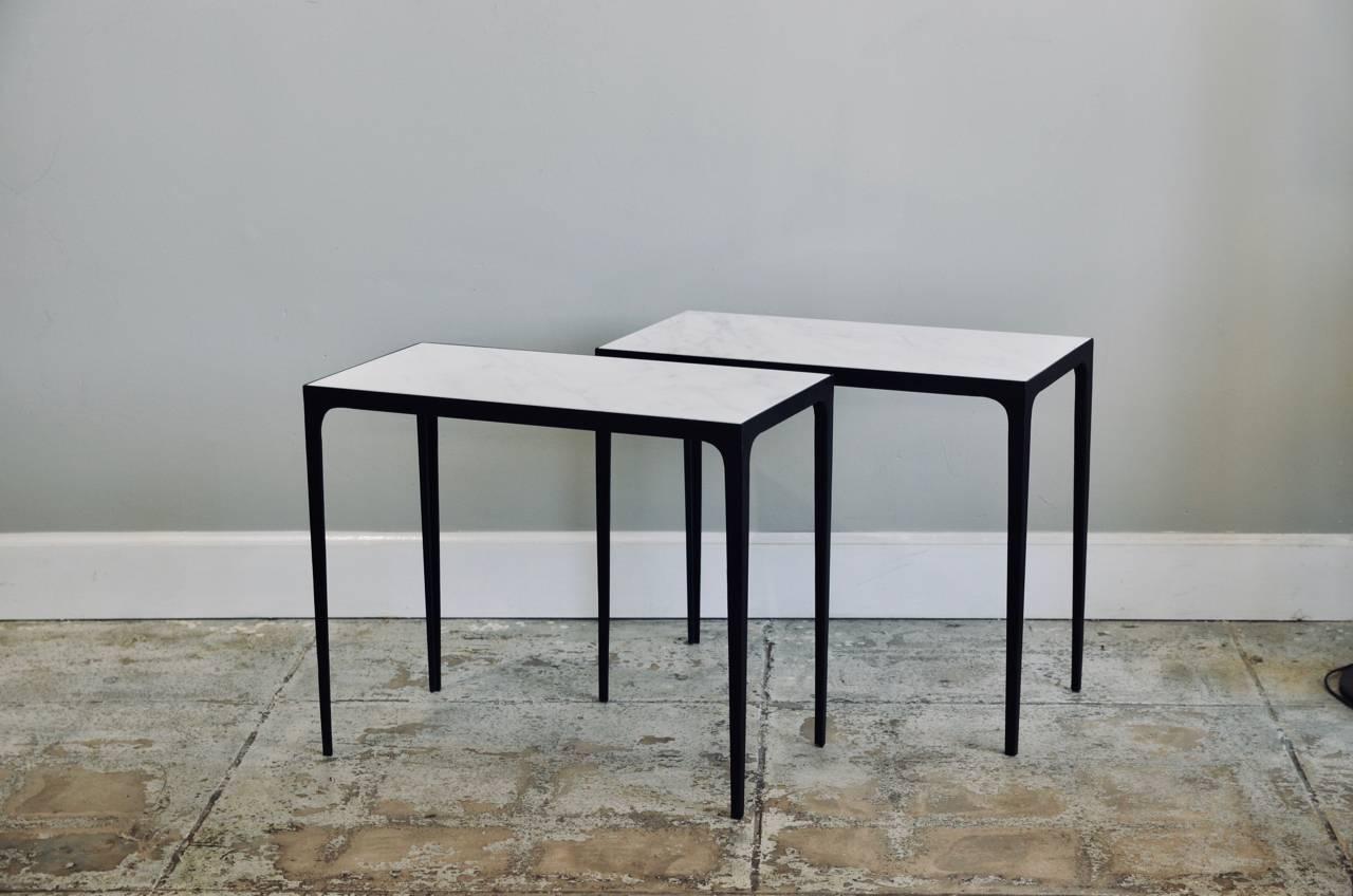 Contemporary Pair of 'Esquisse' Iron and Honed Marble Side Tables by Design Frères For Sale
