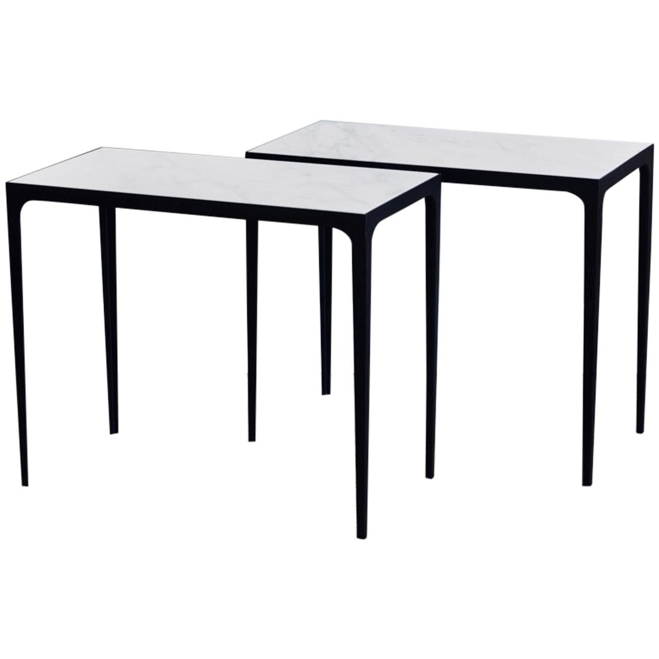 Pair of 'Esquisse' Iron and Honed Marble Side Tables by Design Frères For Sale