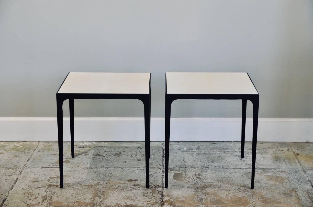 Pair of 'Esquisse' Parchment and Wrought Iron Side / End Tables by Design Frères For Sale 1