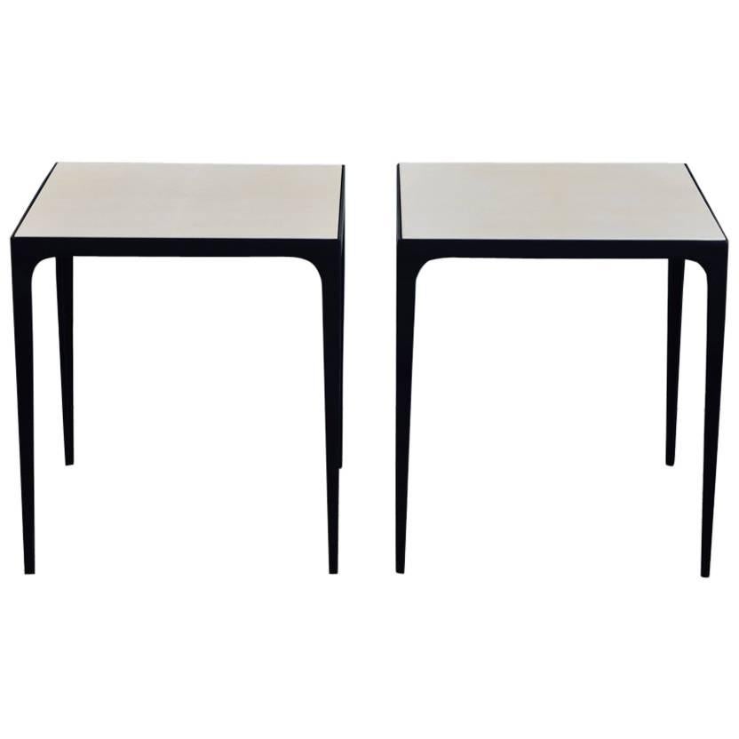 Pair of 'Esquisse' Parchment and Wrought Iron Side / End Tables by Design Frères For Sale