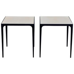 Pair of 'Esquisse' Parchment and Wrought Iron Side / End Tables by Design Frères