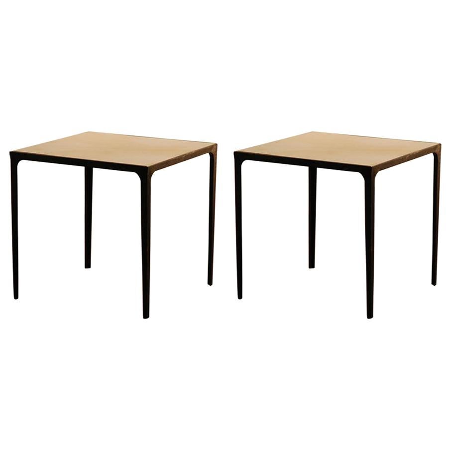 Pair of 'Esquisse' Parchment and Wrought Iron Side Tables by Design Frères For Sale