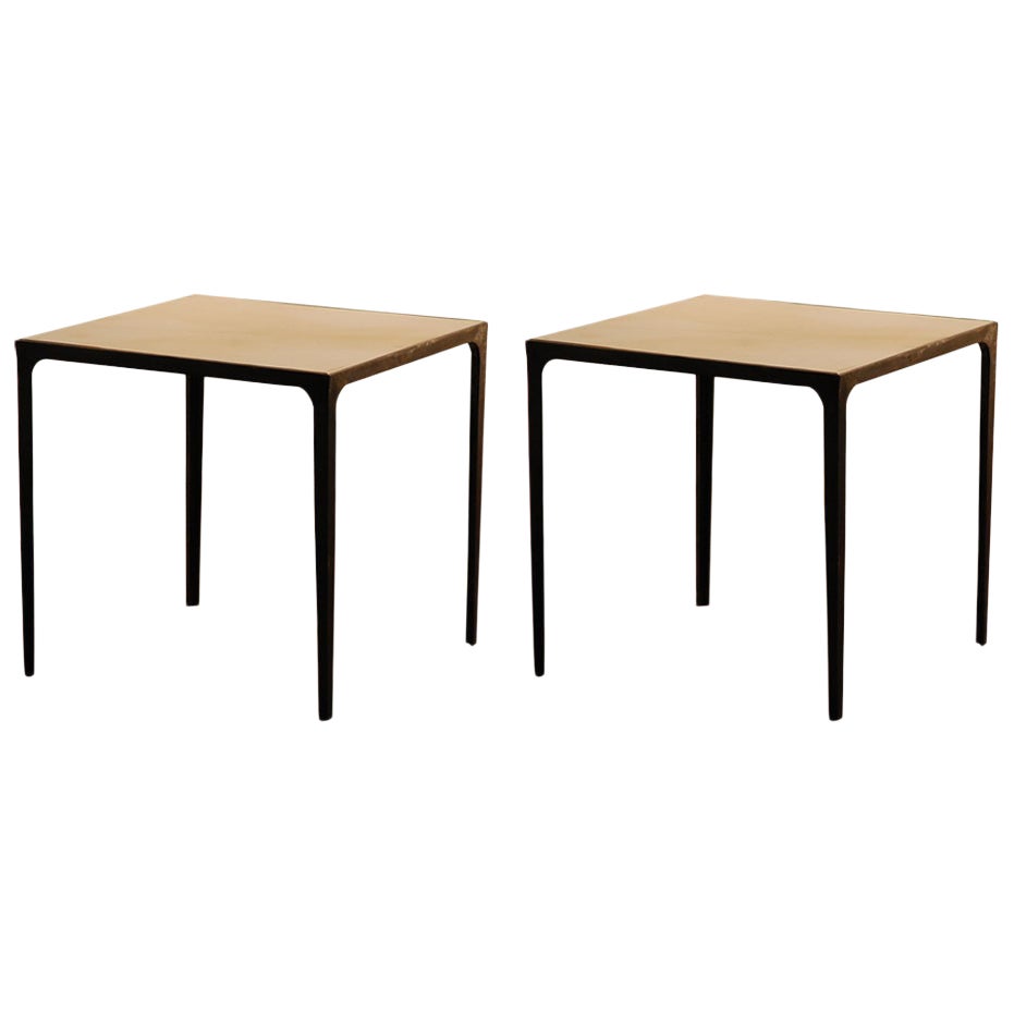 Pair of 'Esquisse' Parchment and Wrought Iron Side Tables by Design Frères