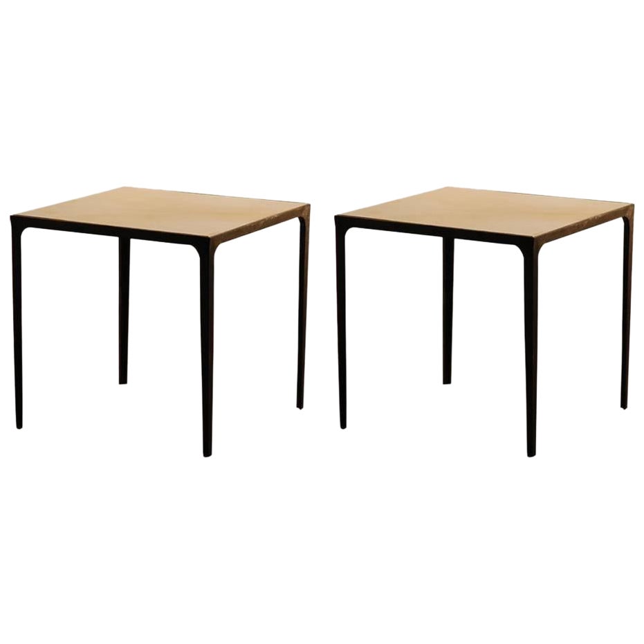 Pair of 'Esquisse' Parchment and Wrought Iron Side Tables by Design Frères