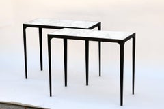 Pair of 'Esquisse' Wrought Iron and Marble Side Tables by Design Frères