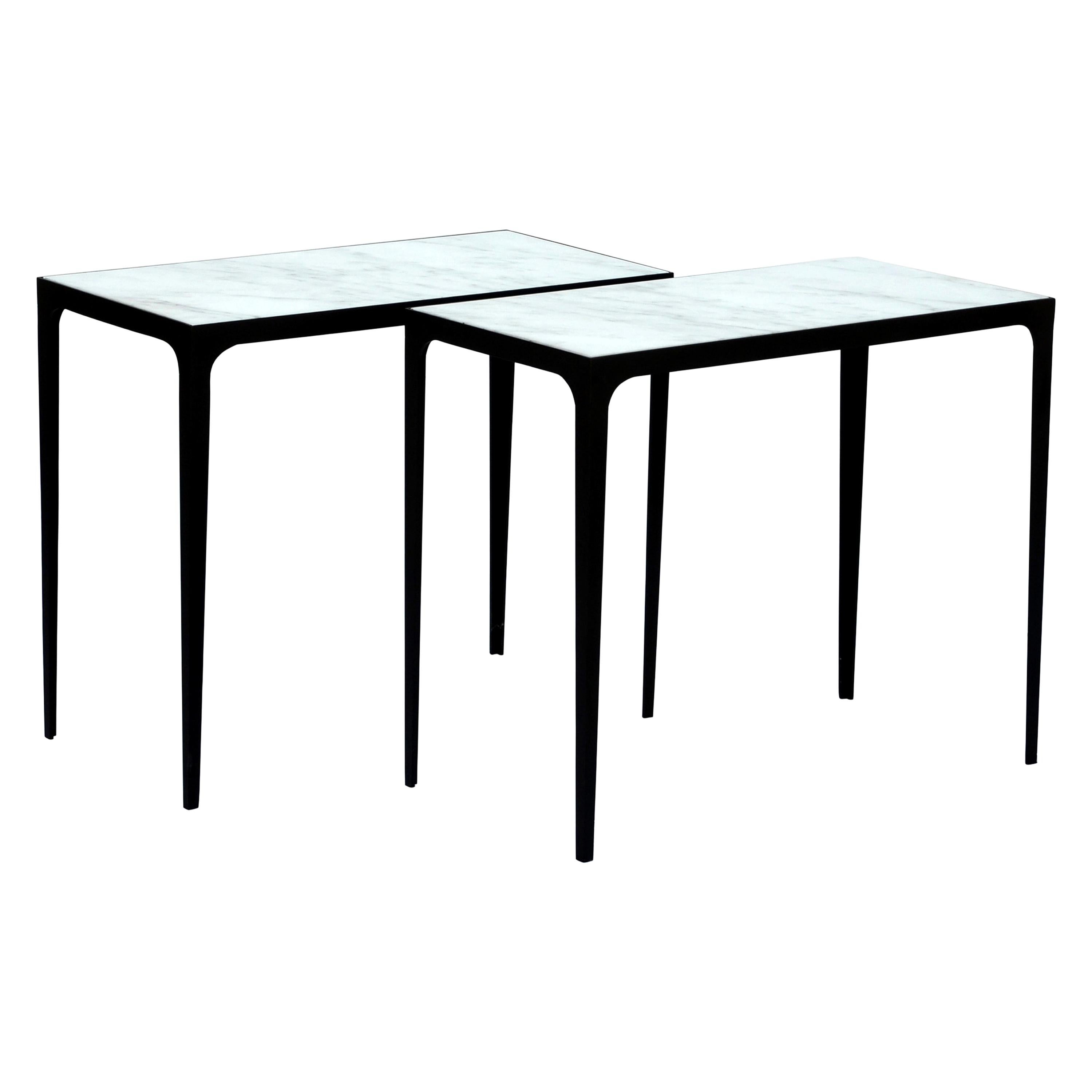 Pair of 'Esquisse' Wrought Iron and Marble Side Tables by Design Frères For Sale