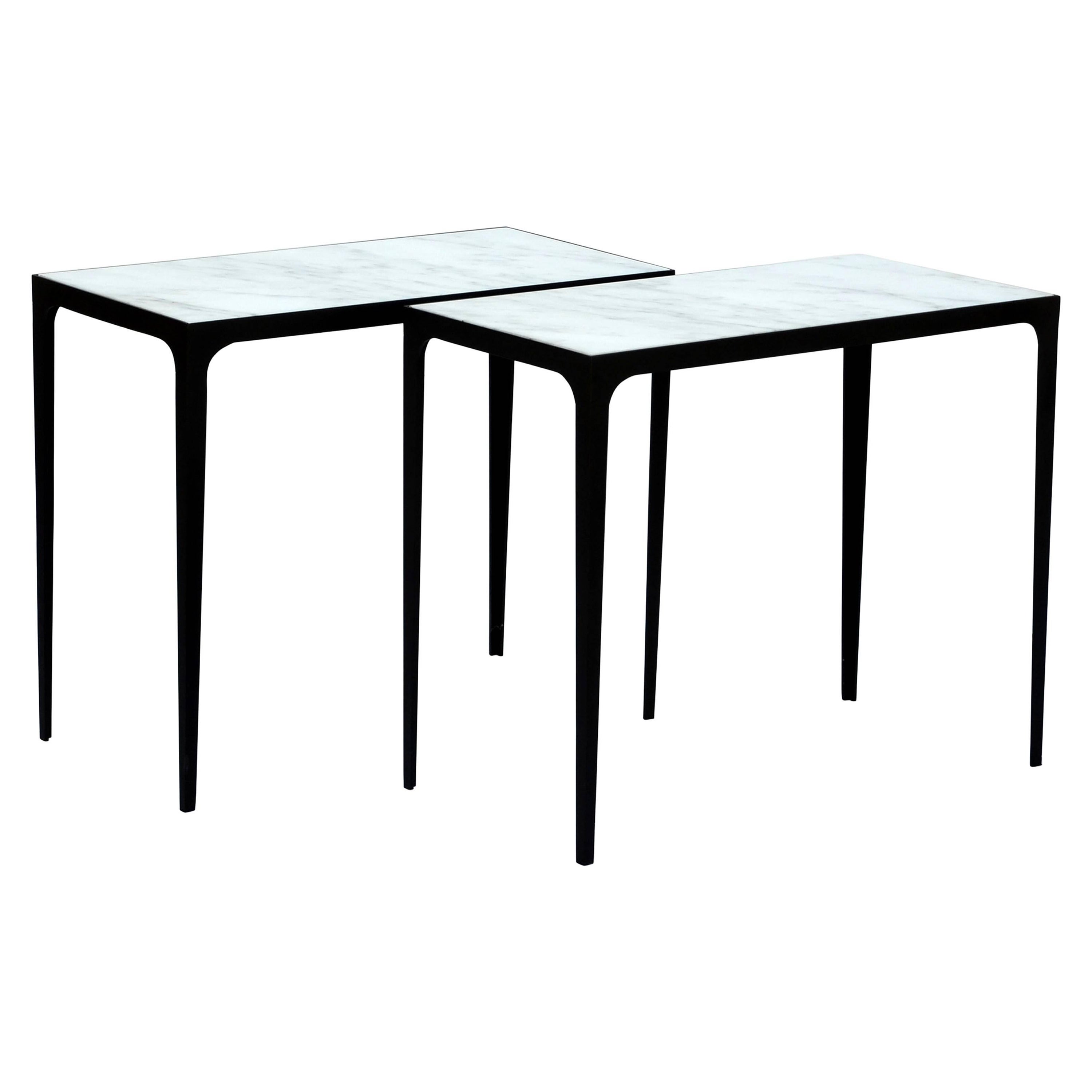 Pair of 'Esquisse' Wrought Iron and Marble Side Tables by Design Frères