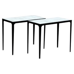 Pair of 'Esquisse' Wrought Iron and Marble Side Tables by Design Frères