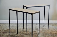 Pair of 'Esquisse' Wrought Iron and Parchment Consoles by Design Frères
