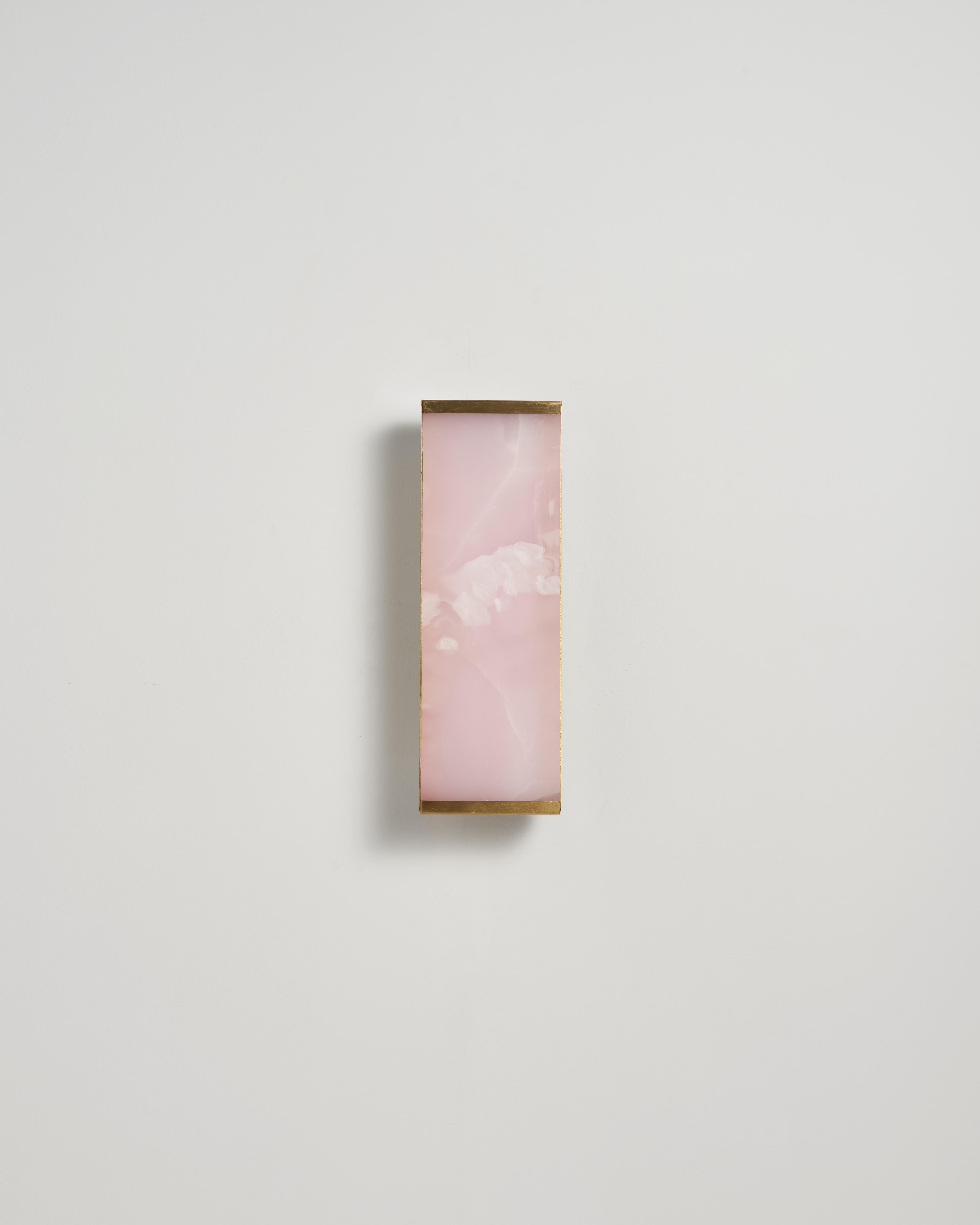 Modern Pair of Essential Italian Pink Onyx Wall Sconce 