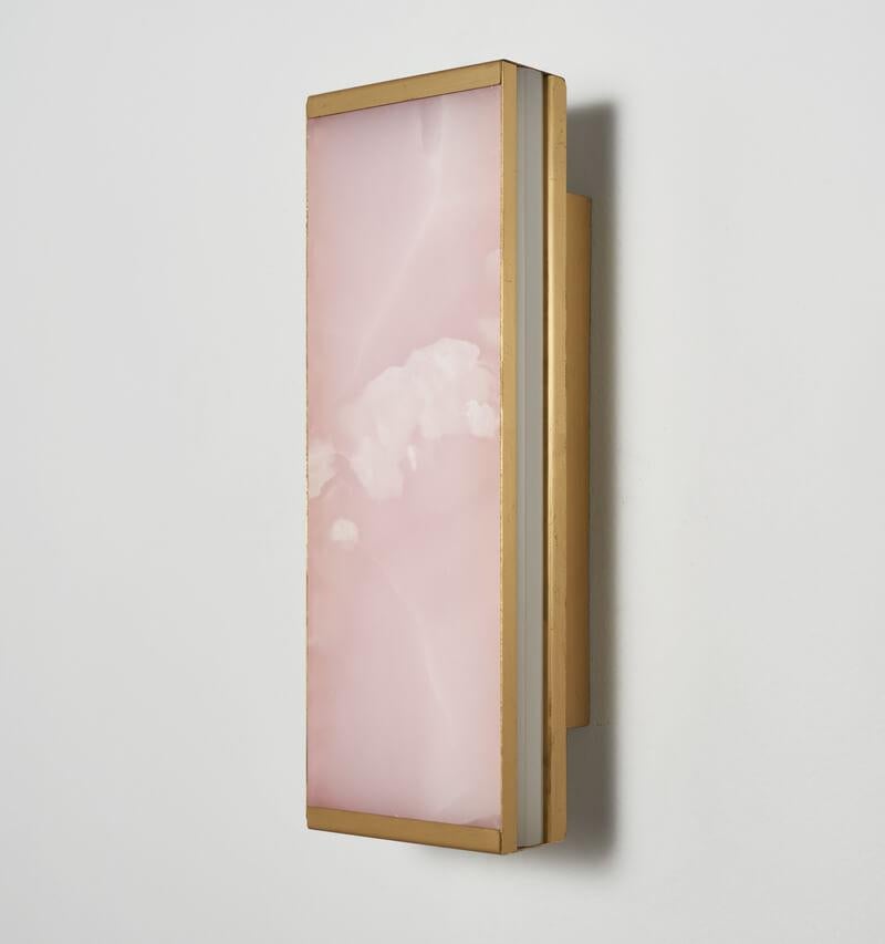 Contemporary Pair of Essential Italian Pink Onyx Wall Sconce 