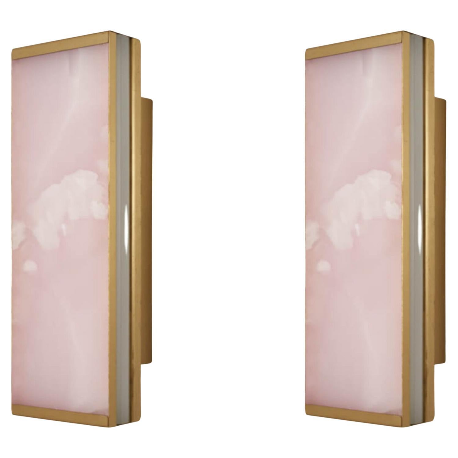 Pair of Essential Italian Pink Onyx Wall Sconce "Tech" For Sale