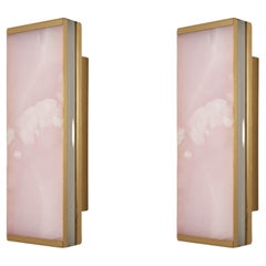 Pair of Essential Italian Pink Onyx Wall Sconce "Tech"