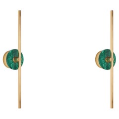 Pair of Essential Italian Wall Sconce "Elite Stick", Polished brass & Malachite